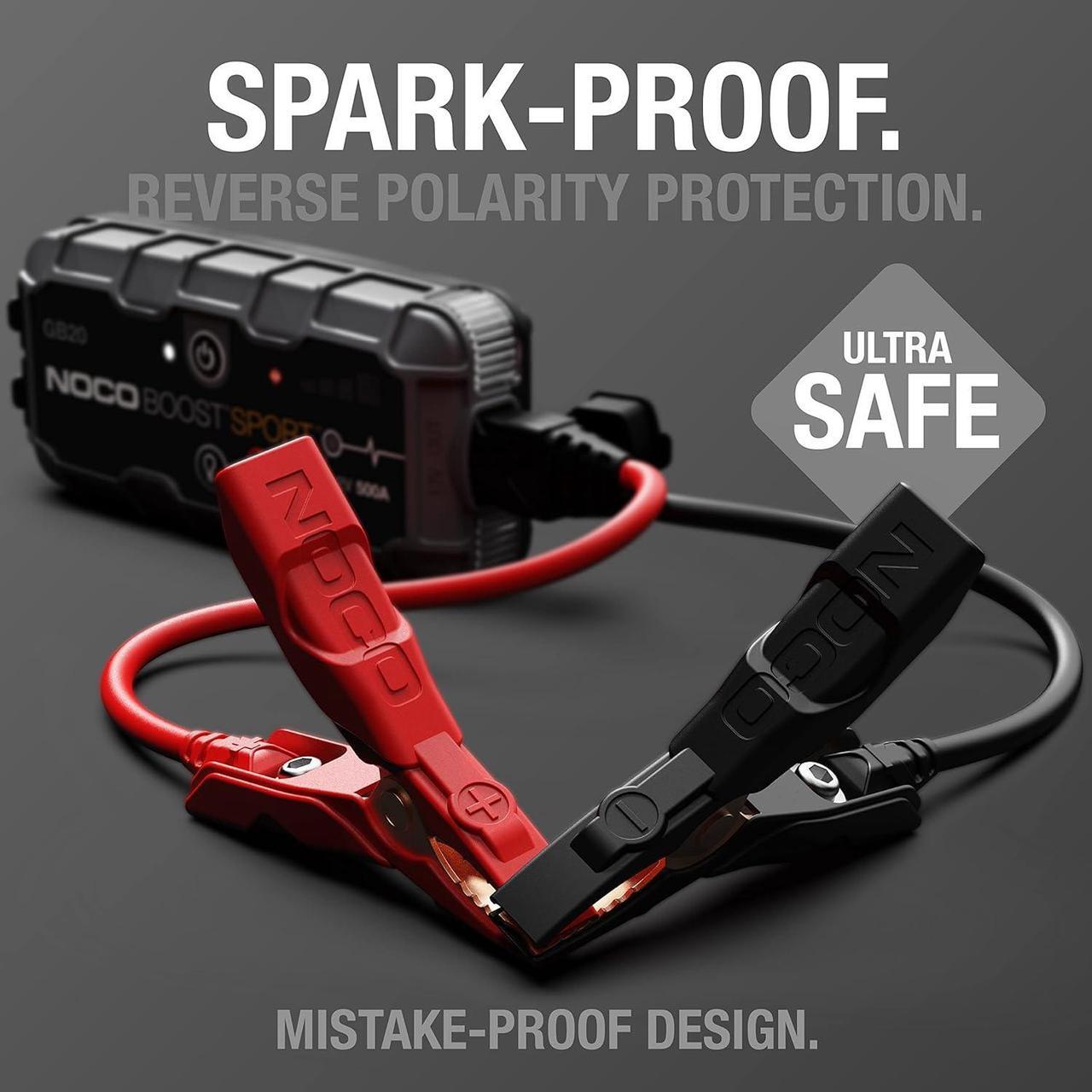 Alt view image 3 of 6 - NOCO Boost Sport GB20 500 Amp 12-Volt UltraSafe Lithium Jump Starter Box, Car Battery Booster Pack, Portable Power Bank Charger, and Jumper Cables for Up to 4-Liter Gasoline Engines, 400 Amps,Black
