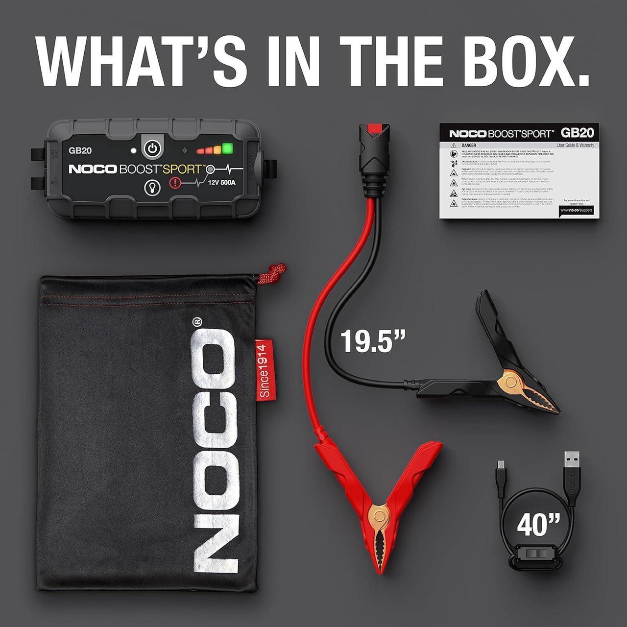 Alt view image 6 of 6 - NOCO Boost Sport GB20 500 Amp 12-Volt UltraSafe Lithium Jump Starter Box, Car Battery Booster Pack, Portable Power Bank Charger, and Jumper Cables for Up to 4-Liter Gasoline Engines, 400 Amps,Black