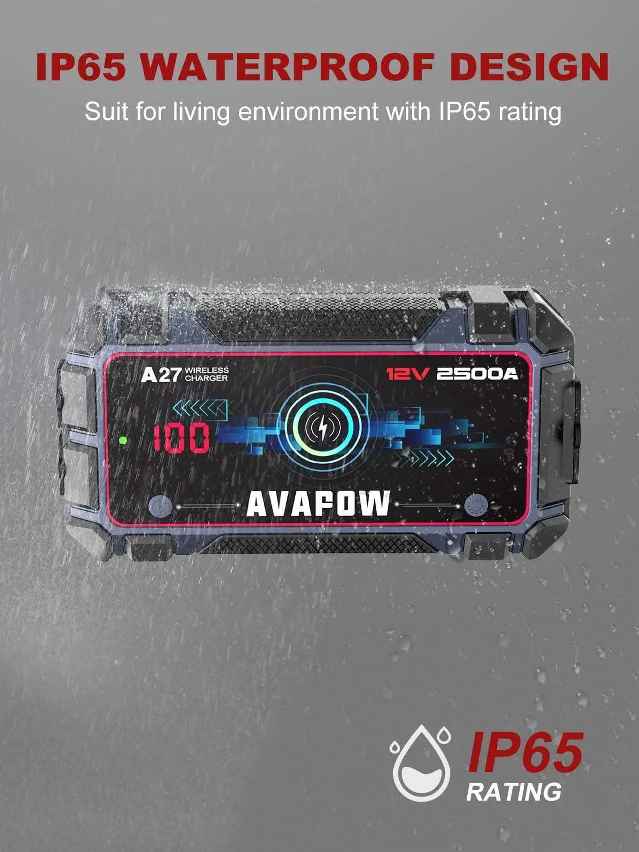 Alt view image 7 of 7 - AVAPOW Jump Starter Car Battery 2500A Peak,Portable Jump Starters for Up to 8L Gas 8L Diesel Engine with Booster Function,Wireless Charging Design,12V Lithium Jump Pack with Smart Safety Clamp
