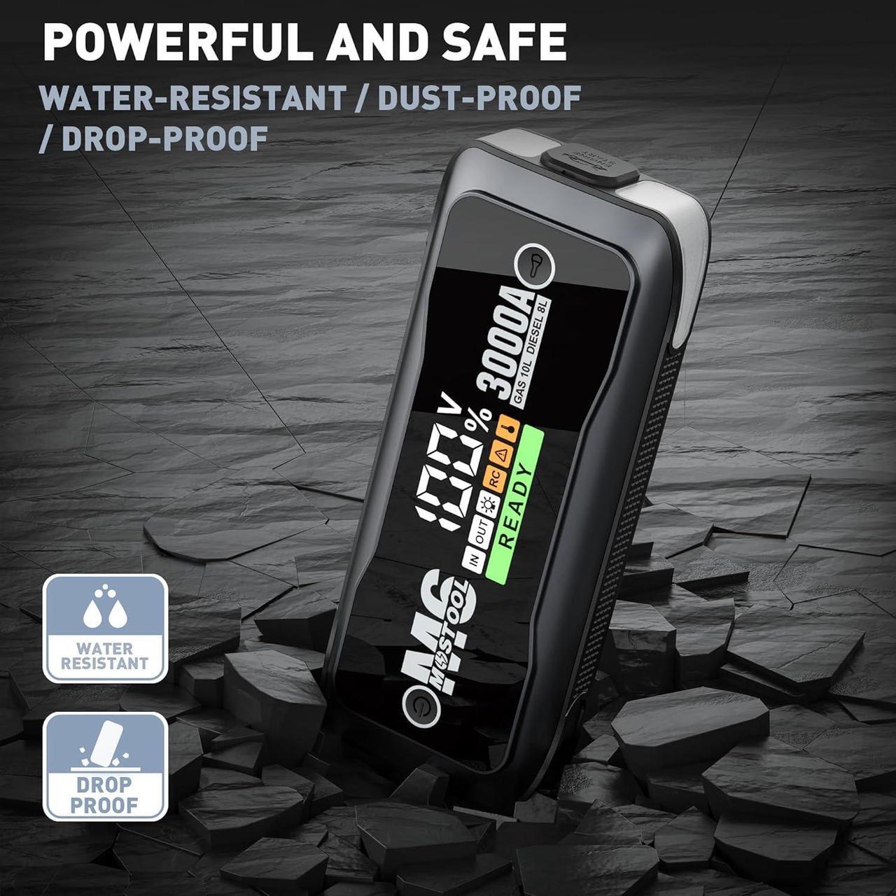 Alt view image 5 of 7 - MOSTOOL M6 3000A Peak Car Battery Jump Starter Battery Pack, Portable Jumper Box, Battery Booster Start, 12V Car Battery Charger and Jumper Cables for 10.0L Gas and 8.0L Diesel Engines
