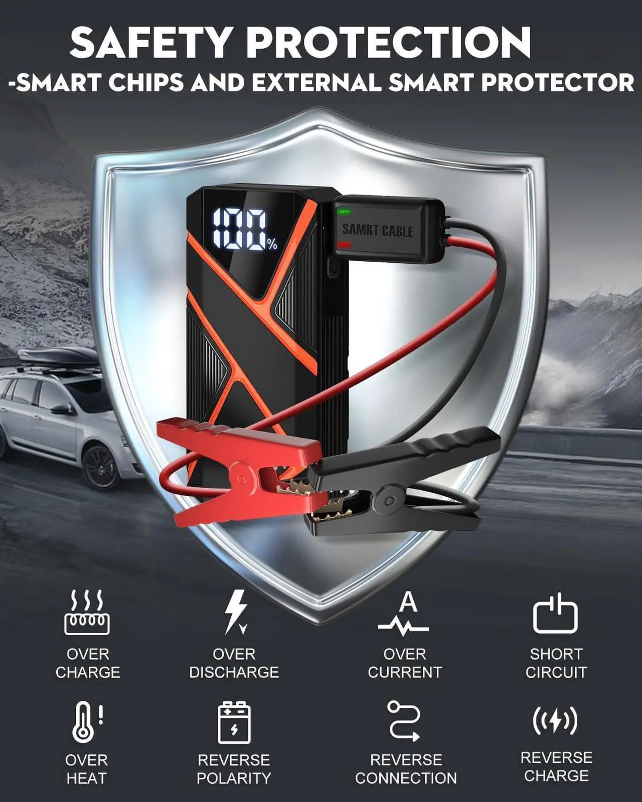 Alt view image 6 of 6 - BRORAK Car Jump Starter Battery Pack, 1500A Jump Box for Car Battery Jump Starter, 12V Portable Jump Starter (Up to 7.0L Gas & 4.0L Diesel) Jump Pack with 3 Modes Flashlight and Jumper Cables