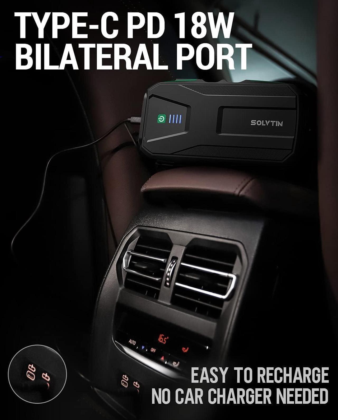 Alt view image 3 of 7 - SOLVTIN S6 Jump Starter 1200A Car Starter for up to 7.5L Gas and 6.0L Diesel Engine 12V Battery Jump Starter with Smart Jumper Cables Portable Power Bank with PD 18W, QC 3.0 Port and LED Light