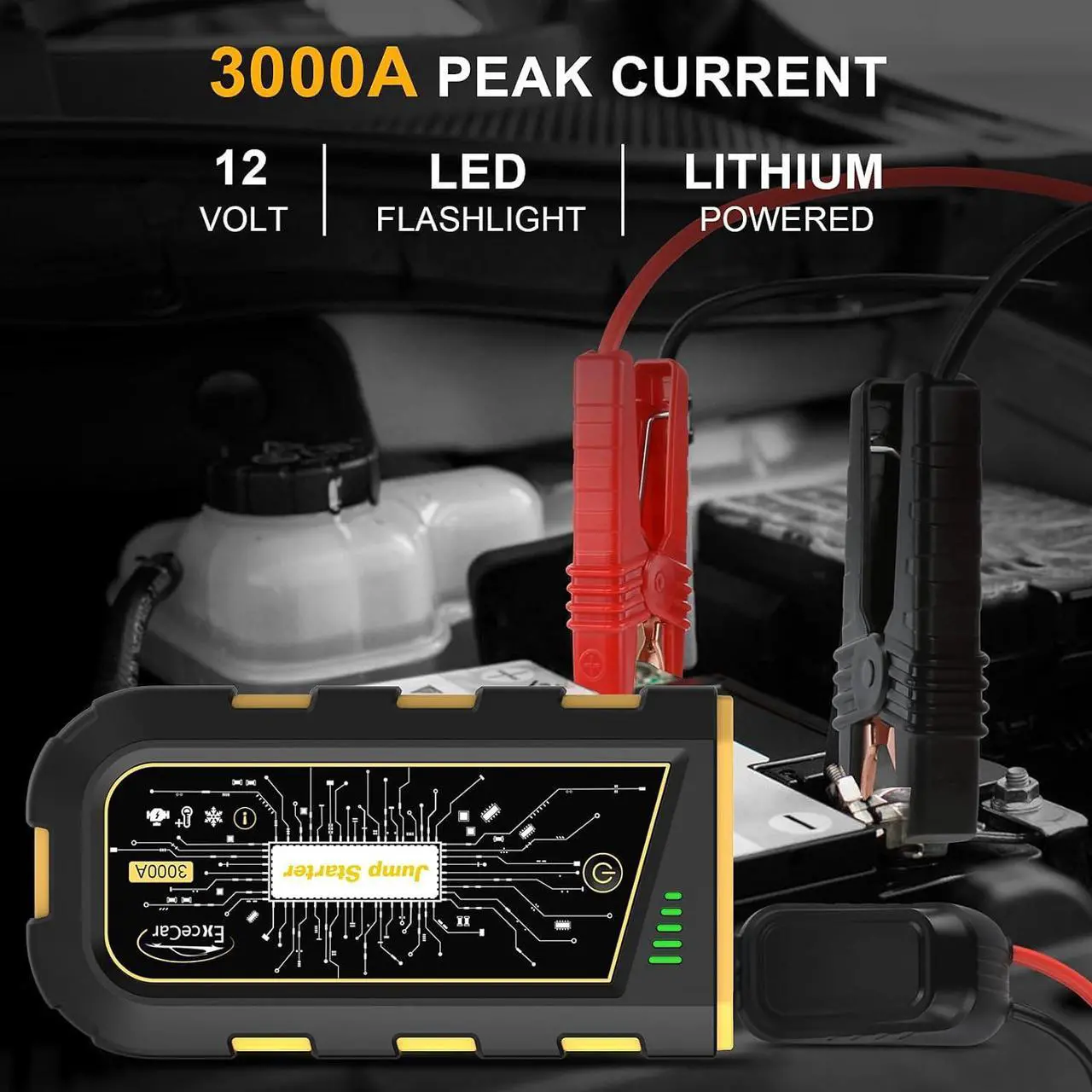 Alt view image 3 of 7 - EXCECAR Y29 Plus Car Jump Starter 3000A Peak for Up to 8.0L Gas or 6.5L Diesel Engine, Car Battery Stater, Auto Battery Jump Box with Built-in LED Light, 12V Portable Battery Starter with Power Bank