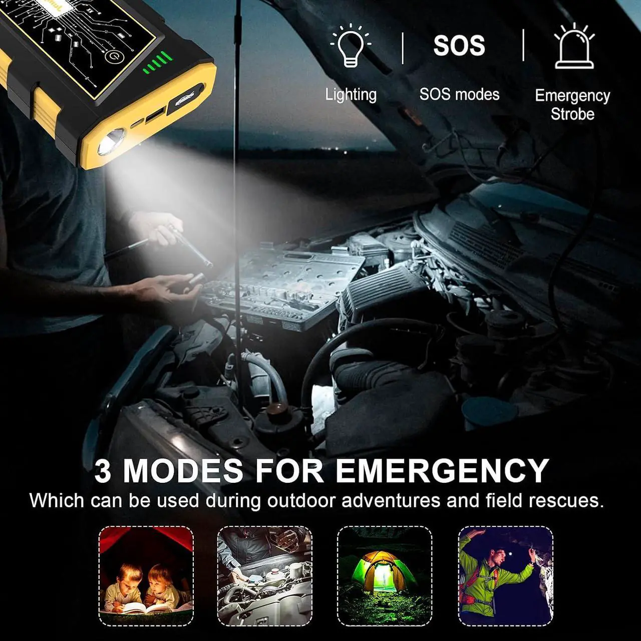 Alt view image 4 of 7 - EXCECAR Y29 Plus Car Jump Starter 3000A Peak for Up to 8.0L Gas or 6.5L Diesel Engine, Car Battery Stater, Auto Battery Jump Box with Built-in LED Light, 12V Portable Battery Starter with Power Bank