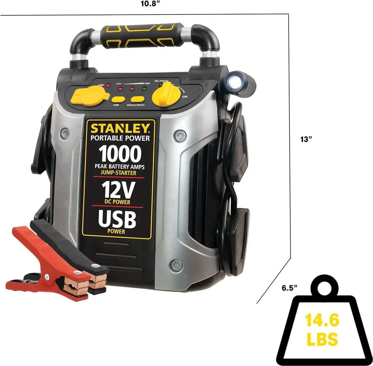 Alt view image 3 of 6 - STANLEY J509 Portable Power Station Jump Starter 1000 Peak Amp Battery Booster, USB Port, Battery Clamps