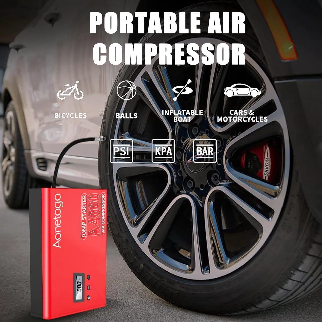 Alt view image 3 of 7 - Jump Starter with Air Compressor,2800A Peak 20000mAh Portable Battery Booster (Up to 8.5L Gas/7L Diesel Engines) with 100PSI Digital Tire Inflator,12V Car Lithium Battery Jump Box Pack Power Charger