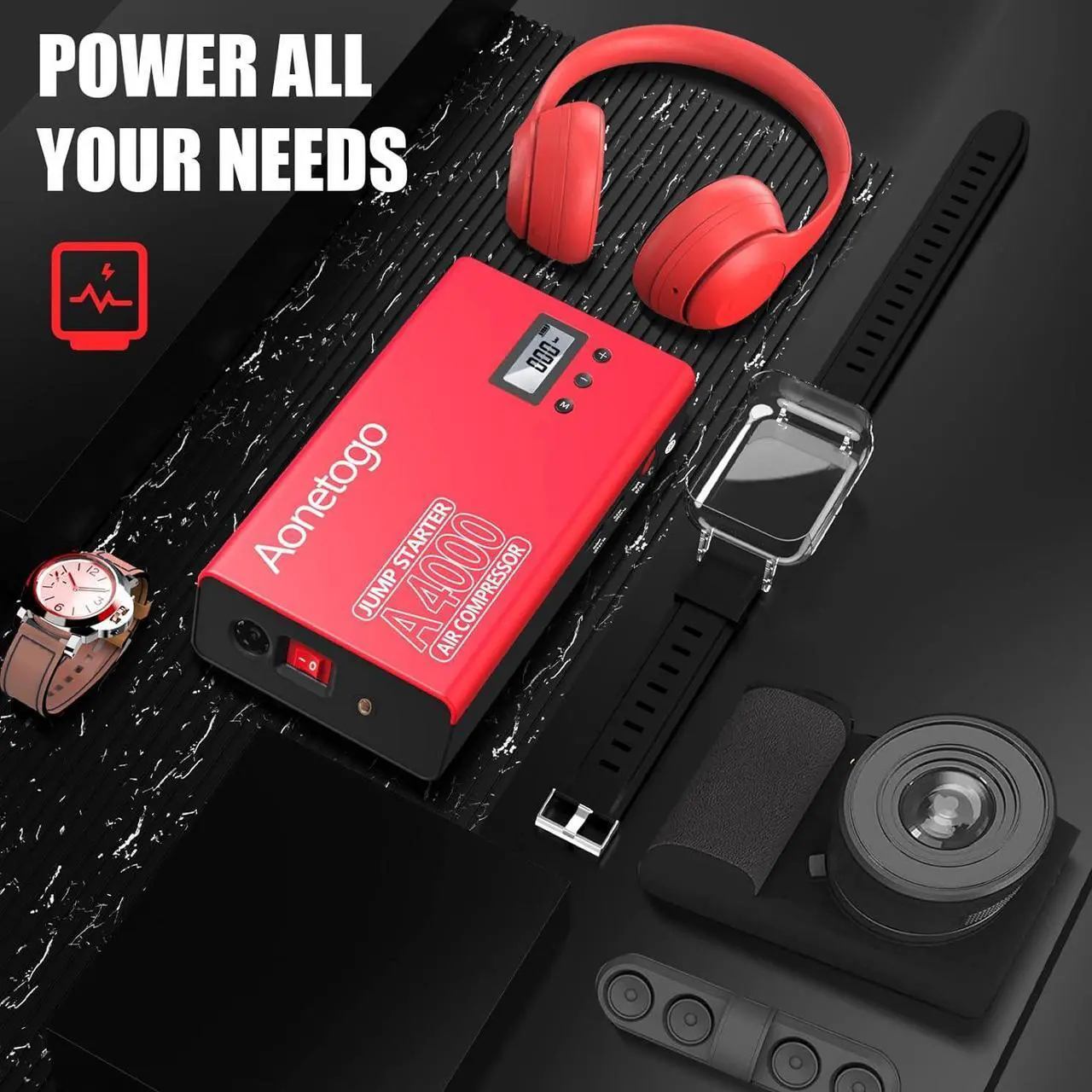 Alt view image 6 of 7 - Jump Starter with Air Compressor,2800A Peak 20000mAh Portable Battery Booster (Up to 8.5L Gas/7L Diesel Engines) with 100PSI Digital Tire Inflator,12V Car Lithium Battery Jump Box Pack Power Charger