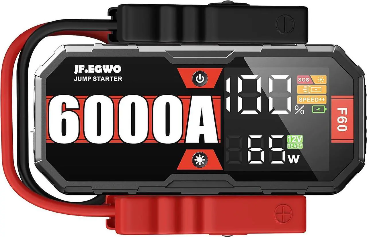 Main image of JF.EGWO 6000A Jump Starter Battery Pack(for 13.0+L Gas or up to 13.0+L Diesel), 12V Potable Heavy Duty Car Jump Starter 65W Two-Way Fast Charging and DC Output, 12V Auto Battery Booster Jump Box