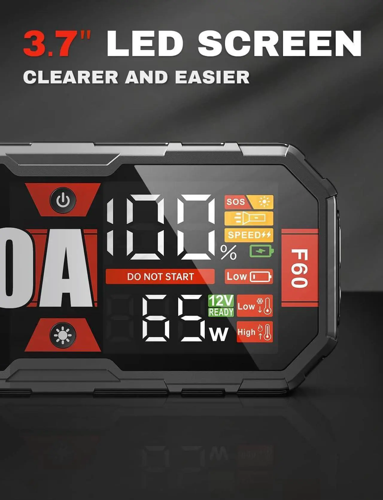 Alt view image 4 of 7 - JF.EGWO 6000A Jump Starter Battery Pack(for 13.0+L Gas or up to 13.0+L Diesel), 12V Potable Heavy Duty Car Jump Starter 65W Two-Way Fast Charging and DC Output, 12V Auto Battery Booster Jump Box