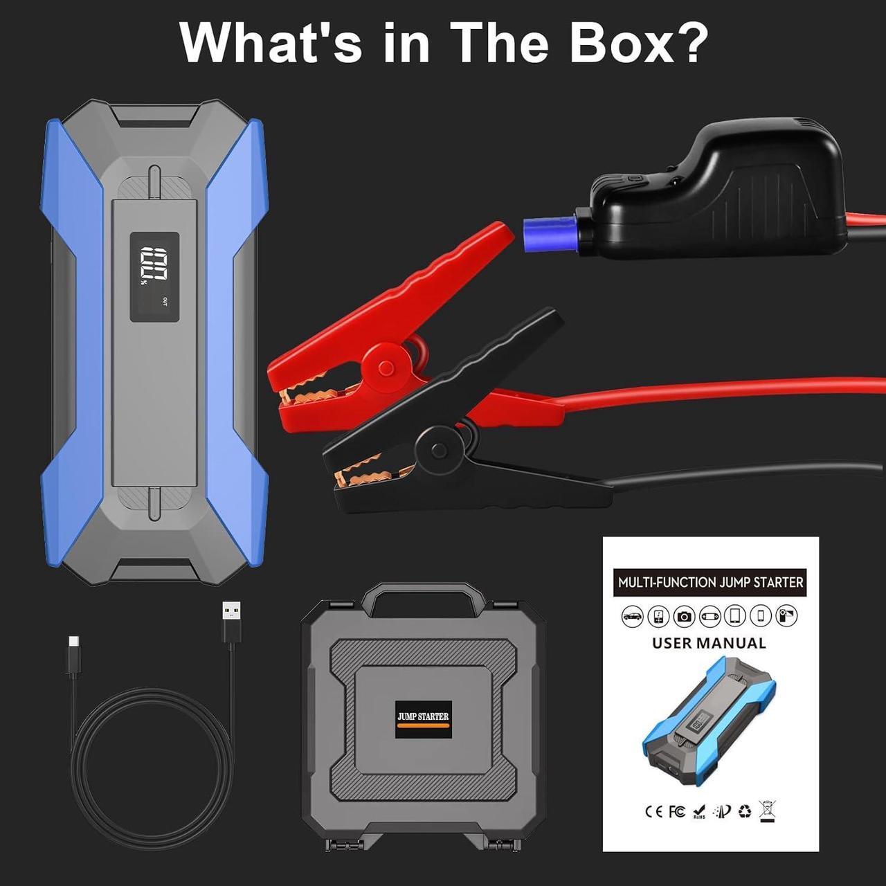 Alt view image 6 of 7 - Portable Car Jump Starter Battery Pack with Jumper Cables and Carring Box, 1500A 12V 29600mWh Car Battery Charger with Battery Protection Device, for 6.0L Gasoline and 3.0L Diesel Engines