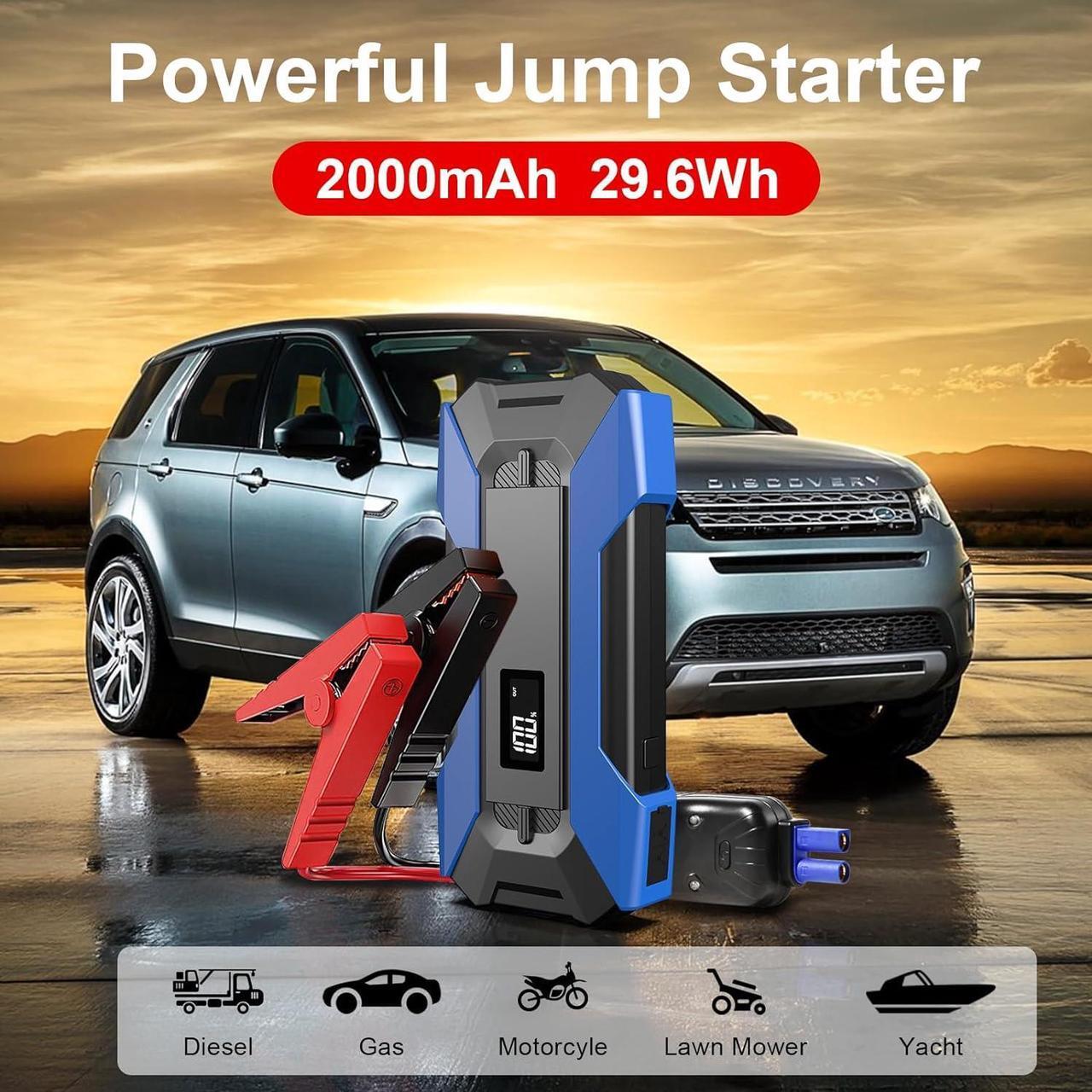 Alt view image 4 of 7 - Portable Car Jump Starter Battery Pack with Jumper Cables and Carring Box, 1500A 12V 29600mWh Car Battery Charger with Battery Protection Device, for 6.0L Gasoline and 3.0L Diesel Engines
