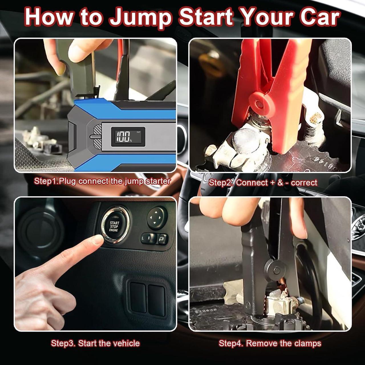 Alt view image 7 of 7 - Portable Car Jump Starter Battery Pack with Jumper Cables and Carring Box, 1500A 12V 29600mWh Car Battery Charger with Battery Protection Device, for 6.0L Gasoline and 3.0L Diesel Engines
