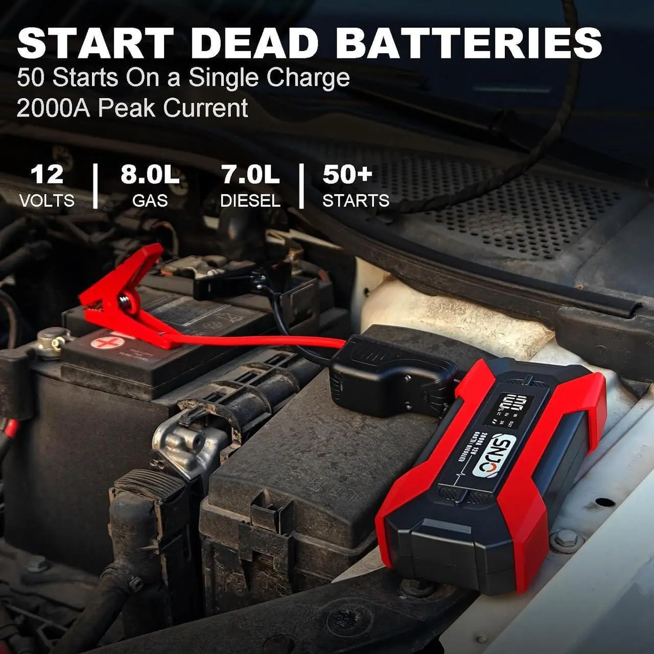 Alt view image 2 of 4 - Car Jump Starter 2000A, Grade A+ Lithium Battery Jumper Starter, 20000mAh Car Battery Jump Starter for Up to 8L Gas 7L Diesel, SuperSafe 12V Auto Portable Jump Starter Pack with USB Quick Charge 3.0