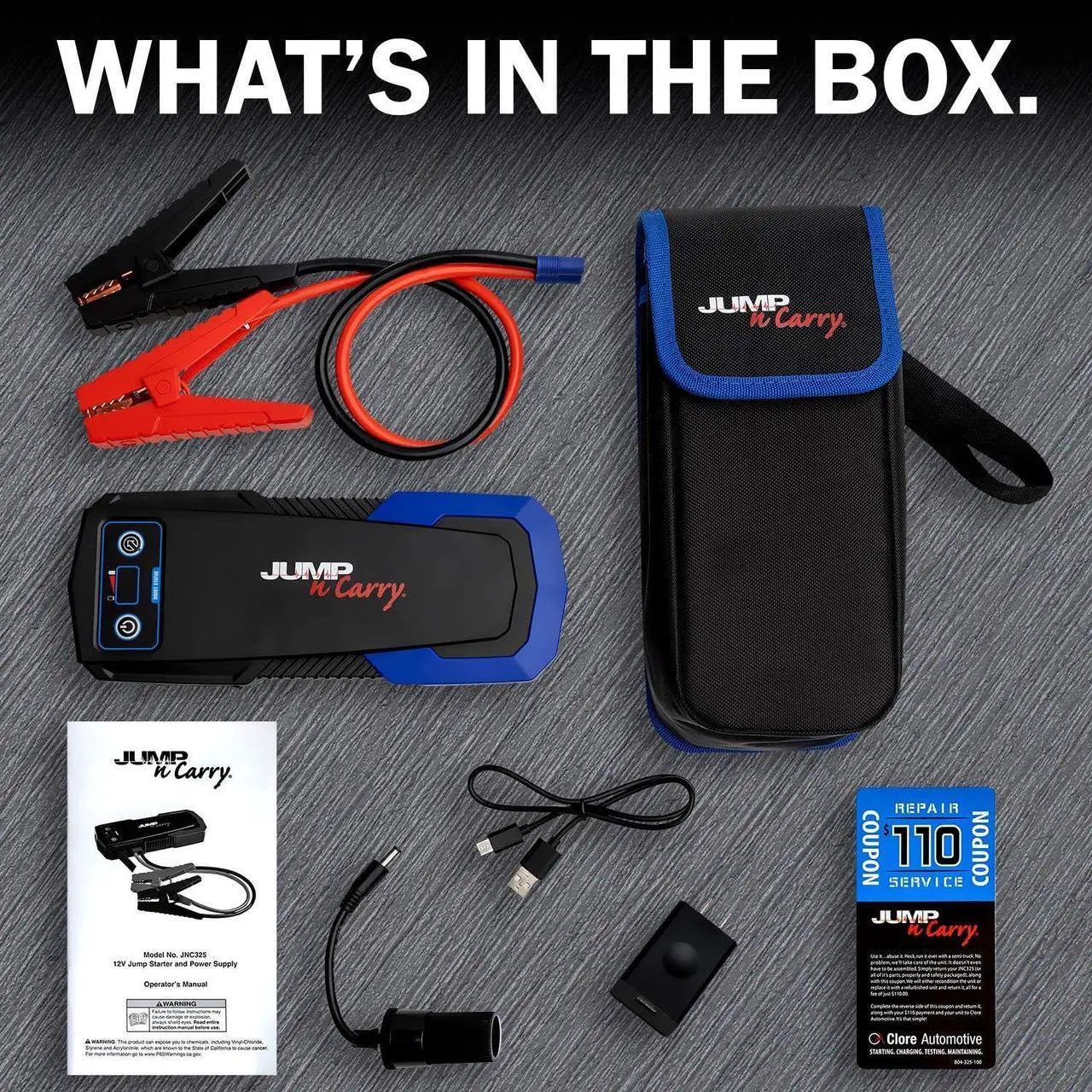 Alt view image 6 of 6 - Clore Automotive JNC325 Jump-N-Carry 12 Volt Lithium Jump Starter - 450 Start Assist Amp for up to 8-Liter Gasoline and 6-Liter Diesel Engines
