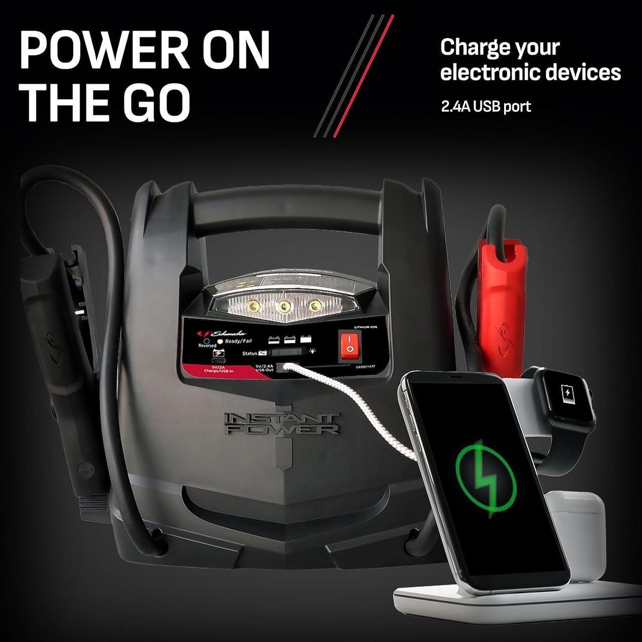 Alt view image 2 of 7 - Schumacher SL1562 Lithium Portable Power Station -150 PSI Air Compressor, 1200A 12V Jump Starter, for 8.0L Gas | 6.0L Diesel Engines  Charge Apple, Samsung and Android Devices