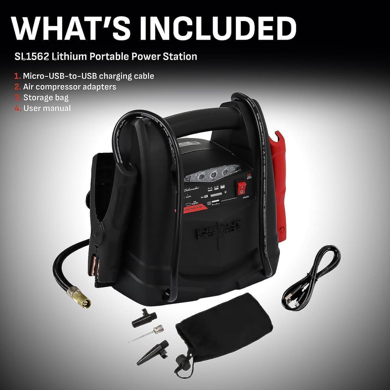 Alt view image 6 of 7 - Schumacher SL1562 Lithium Portable Power Station -150 PSI Air Compressor, 1200A 12V Jump Starter, for 8.0L Gas | 6.0L Diesel Engines  Charge Apple, Samsung and Android Devices