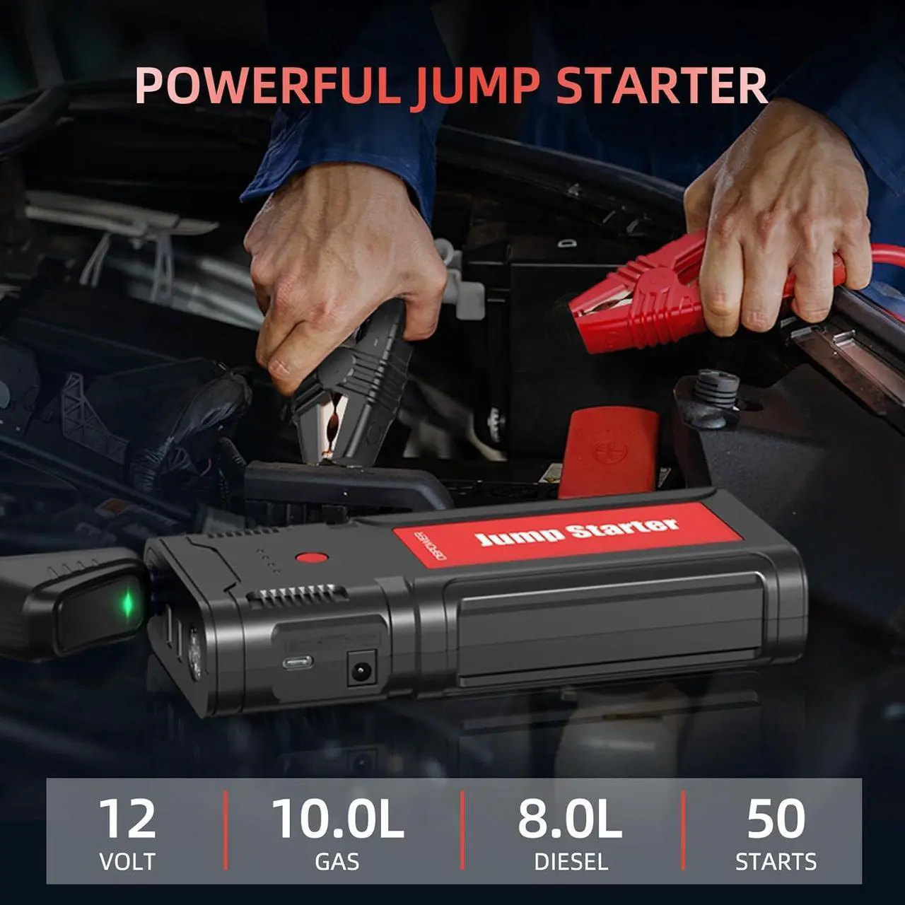 Alt view image 2 of 7 - DBPOWER Jump Starter 2750A Peak 76.96Wh Portable Car Jump Starter (Up to 10L Gas/8L Diesel Engine) 12V Auto Battery Booster Pack with Smart Clamp Cables, Quick Charger, LED Light Jump Box