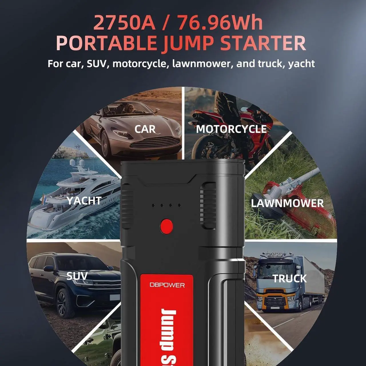 Alt view image 4 of 7 - DBPOWER Jump Starter 2750A Peak 76.96Wh Portable Car Jump Starter (Up to 10L Gas/8L Diesel Engine) 12V Auto Battery Booster Pack with Smart Clamp Cables, Quick Charger, LED Light Jump Box