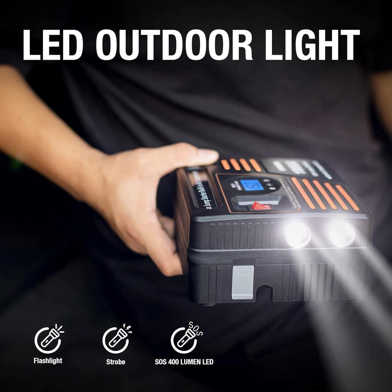 Alt view image 7 of 7 - JF.EGWO 2000A Car Jump Starter with Air Compressor, 22000mAh Battery Booster (Up to 8.5L Gas or 8.0L Diesel Engine) &150 PSI Tire Inflator, Built-in 2 USB Ports and 2 LED Light