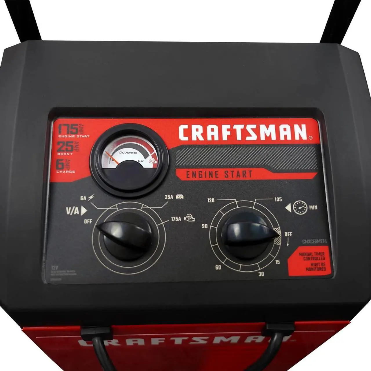 Alt view image 7 of 7 - CRAFTSMAN CMXCESM274 175 Cranking Amp 12V Manual Wheel Charger and Jump Starter  25A Boost Mode  for Car, SUV, Truck, and Boat Batteries