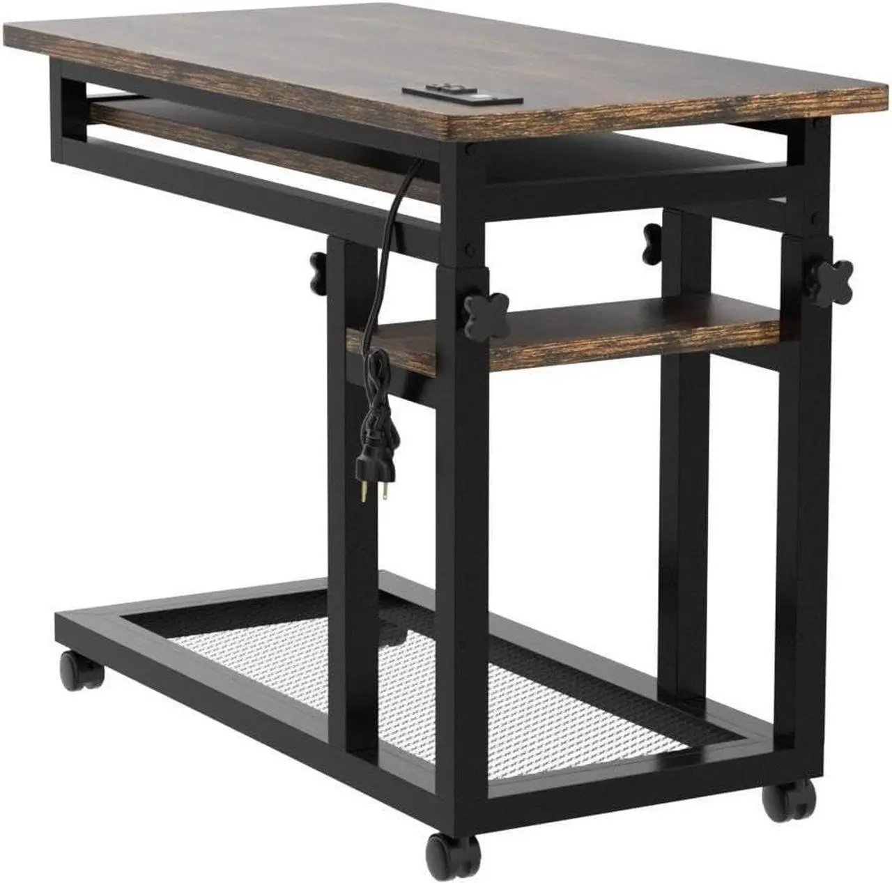 Alt view image 5 of 7 - Tribesigns Small Portable Desk with Power Outlet, Height Adjustable Sofa Couch Bedside Laptop Table with Wheels, Mobile Standing Desk Rolling Computer Cart C Side Table with USB Ports