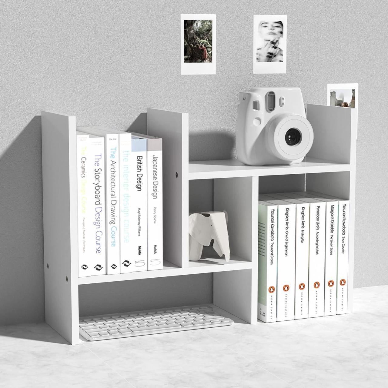 Main image of MASAKA B&W - Kawaii Storage Desktop Organizer for Your Desk Space, Double H Plants Display Shelf, Home Office Storage Rack Adjustable Stackable for Office, Dormitory, Home - Free Standing Shelf White