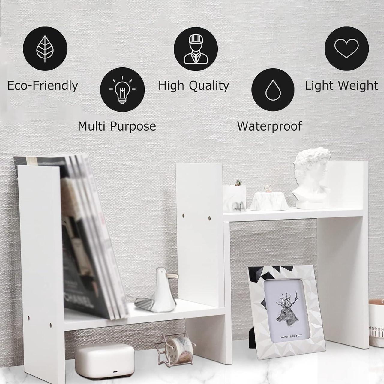 Alt view image 5 of 7 - MASAKA B&W - Kawaii Storage Desktop Organizer for Your Desk Space, Double H Plants Display Shelf, Home Office Storage Rack Adjustable Stackable for Office, Dormitory, Home - Free Standing Shelf White