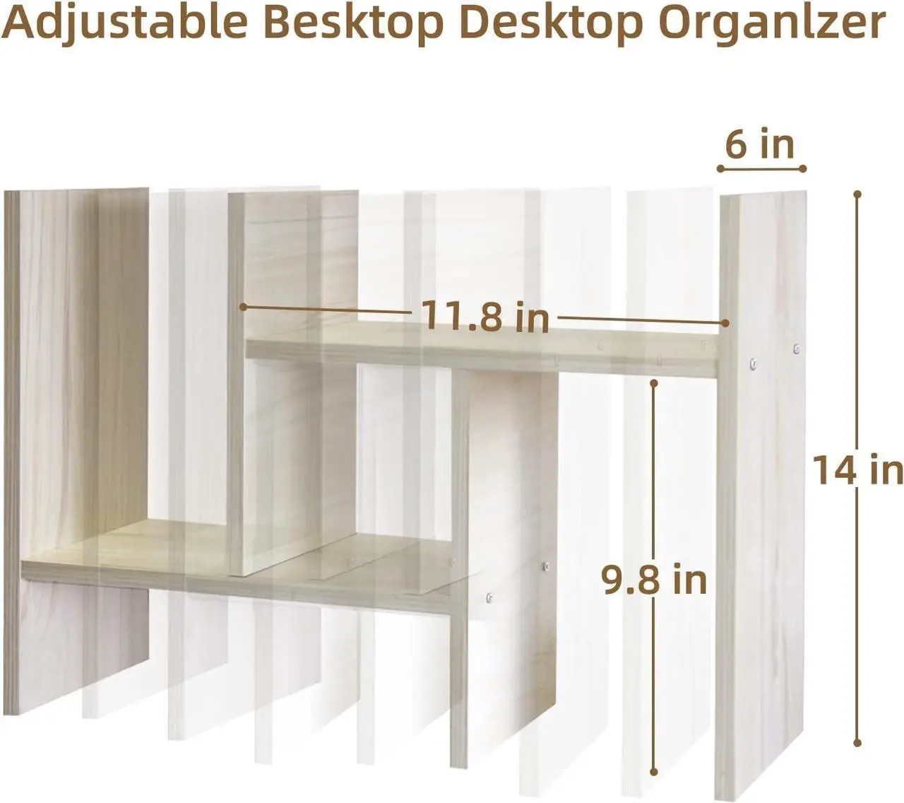 Alt view image 3 of 7 - TY ARTS & CULTURE - Expandable Wood Desktop Storage Organizer Multipurpose Desk Bookshelf Display Shelf Rack Counter Top Bookcase for Office Home | White Wood