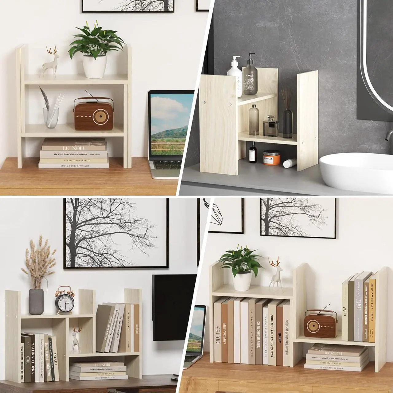Alt view image 5 of 7 - TY ARTS & CULTURE - Expandable Wood Desktop Storage Organizer Multipurpose Desk Bookshelf Display Shelf Rack Counter Top Bookcase for Office Home | White Wood