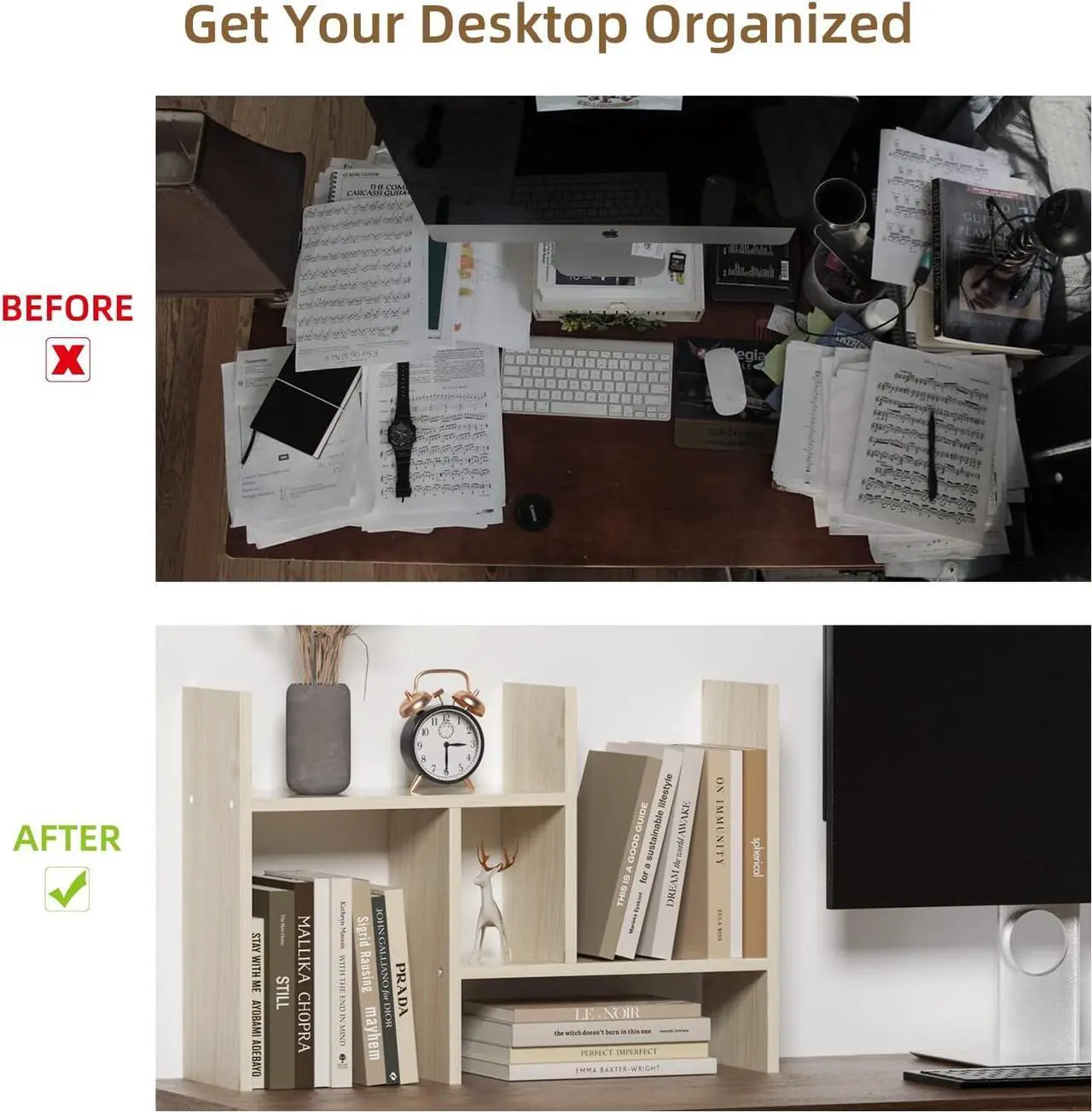 Alt view image 6 of 7 - TY ARTS & CULTURE - Expandable Wood Desktop Storage Organizer Multipurpose Desk Bookshelf Display Shelf Rack Counter Top Bookcase for Office Home | White Wood