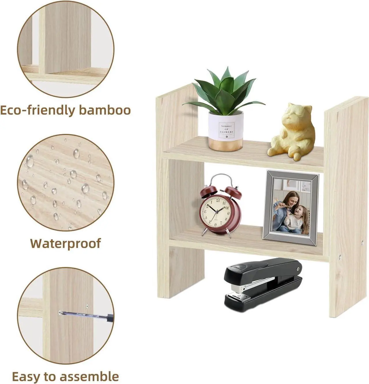 Alt view image 7 of 7 - TY ARTS & CULTURE - Expandable Wood Desktop Storage Organizer Multipurpose Desk Bookshelf Display Shelf Rack Counter Top Bookcase for Office Home | White Wood