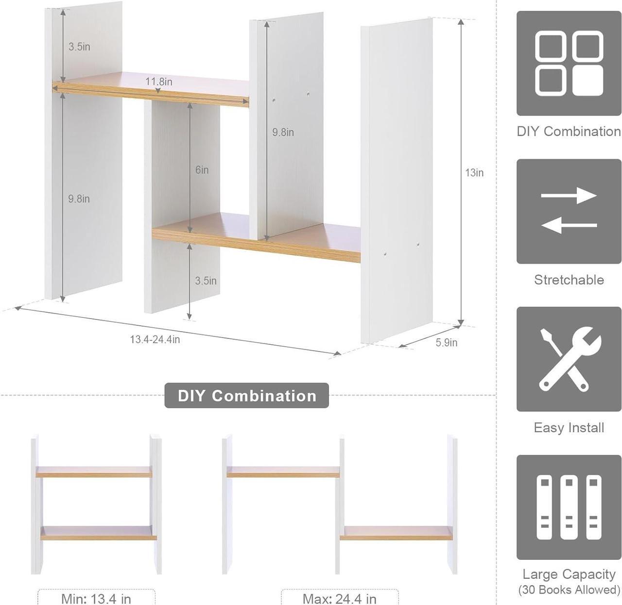 Alt view image 2 of 7 - White Desk Organizers and Storage Small Desktop Bookshelf Length Expandable Desk Organization Shelves Counter Corner Book Shelf Adjustable Narrow Book Organizer for Desk Countertop