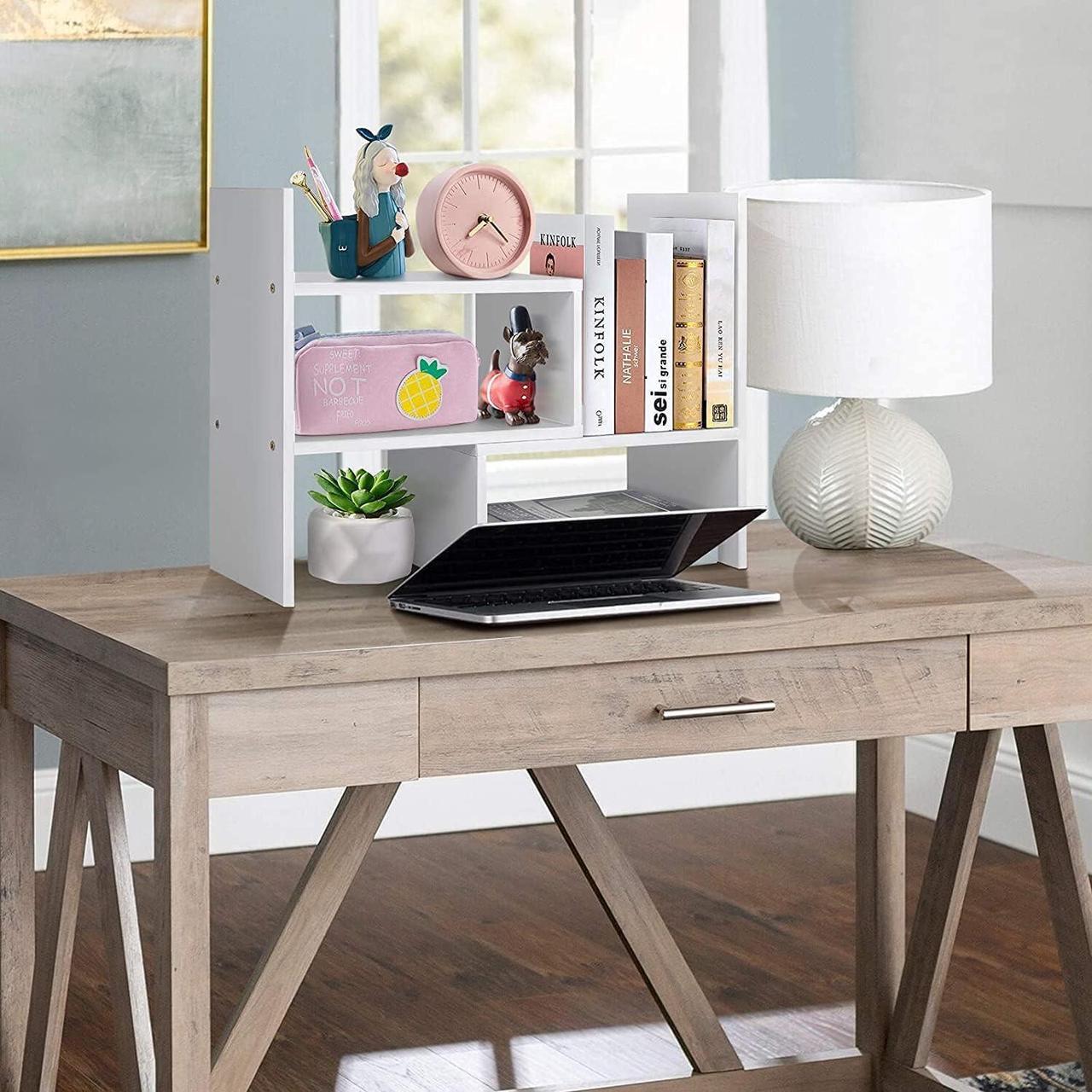 Alt view image 5 of 7 - GTIN Expandable Wood Desktop Bookshelf,Desktop Organizer Office Storage Rack,Wood Display Shelf-Free Style Display Stand Shelf,Corner Desk Storage Shelf,Countertop Bookcase for Office Supplies