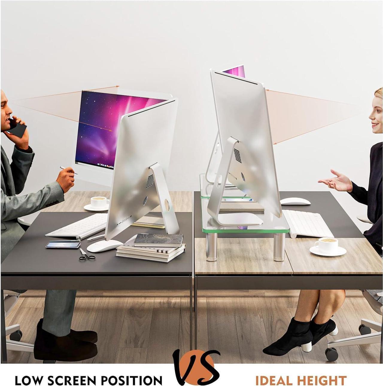 Alt view image 5 of 7 - 2 Pack Computer Monitor Riser with Height Adjustable Multi Media Desktop Stand for Flat Screen LCD LED TV, Laptop/Notebook/Xbox One