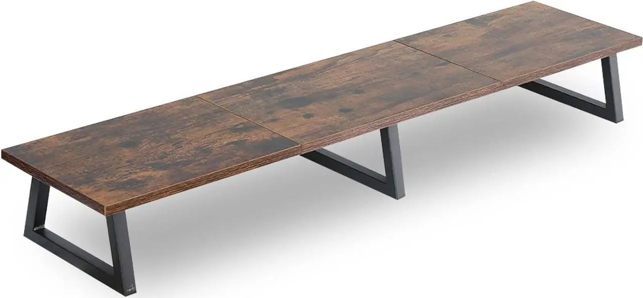 Main image of TEAMIX 42 inch Large [Dual] [Monitor] [Riser],Rustic Brown Extra Long TV [Stand Wood & Steel Desktop [Riser] with Storage for [Dual] Screen Office Desk Organization