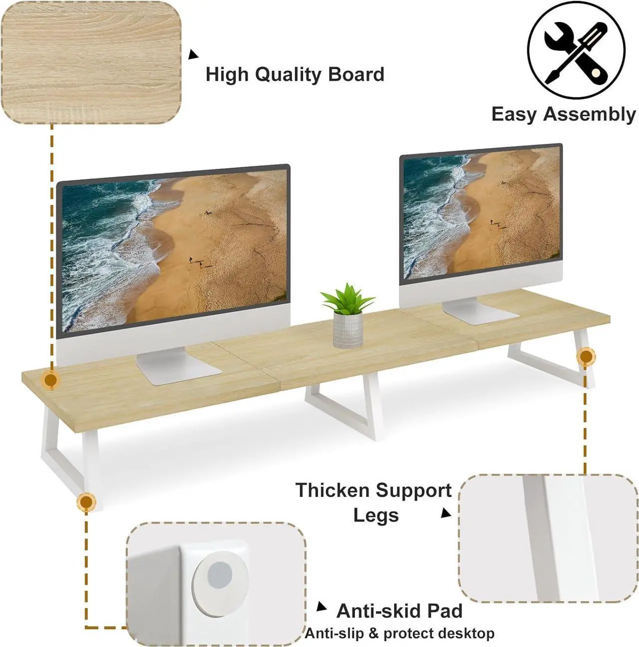 Alt view image 4 of 6 - TEAMIX 42 inch Large Dual Monitor Riser, Extra Long Monitor Stand Riser Wide TV Stand Riser Monitor Stand for 2 Monitors Wood & Steel Desktop Riser Desk Organization Home Office (Maple, 42 inch)