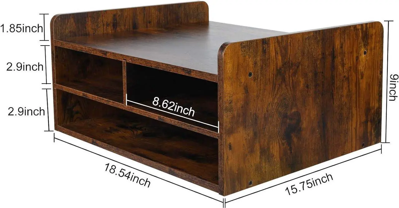 Alt view image 3 of 6 - PAG 3 Tier Desktop Printer Stand with Storage, Paper Storage Holder Rack for Desk, Wooden Printer Organization for Home/Office, Antique Brown