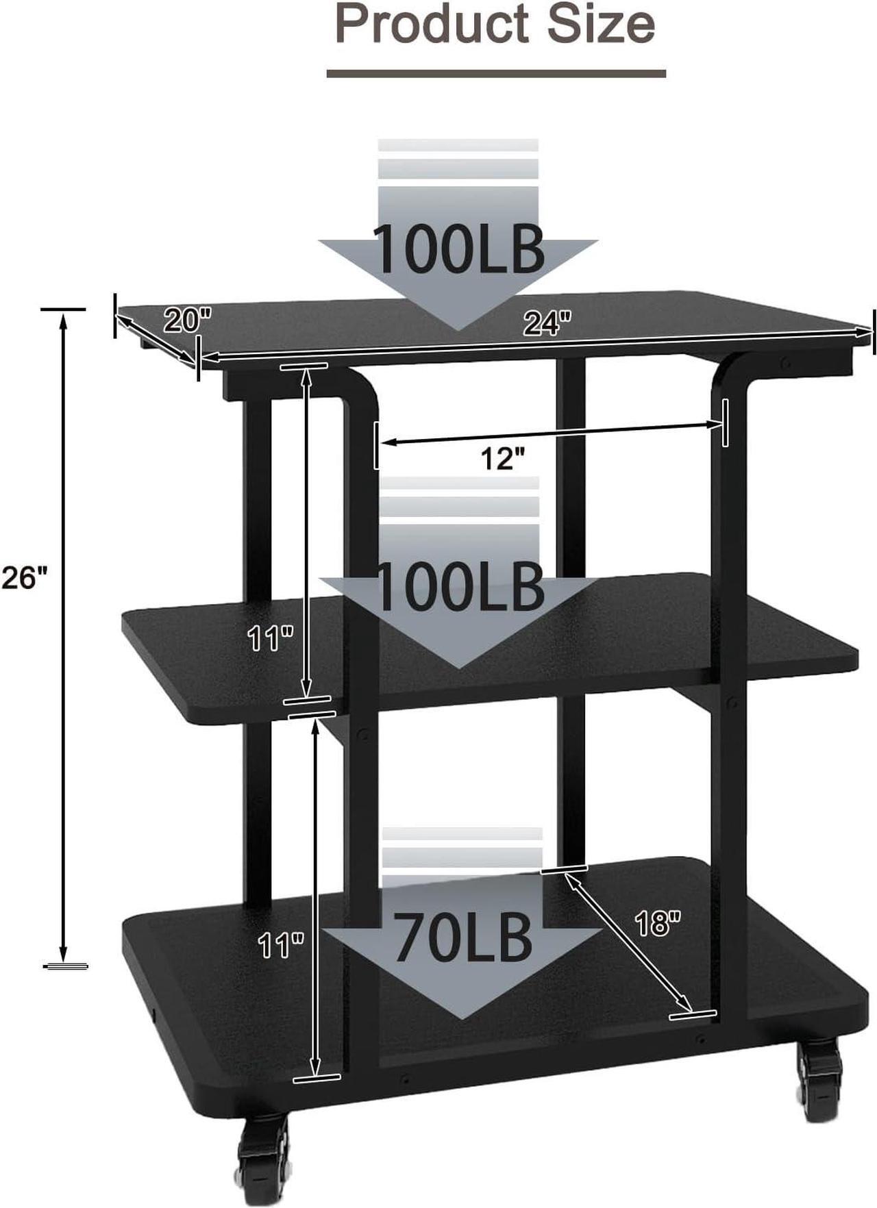 Alt view image 2 of 6 - Natwind Printer Stand, 24''x20''x26'' Large Printer Table with Storage Shelf, 3 Tier Rolling Printer Cart with Wheels,Multifunctional Shelves for Home OfficeBlack