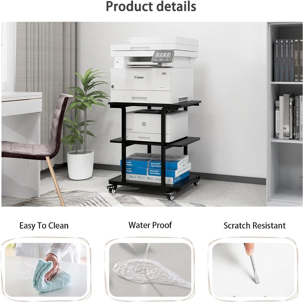 Alt view image 5 of 6 - Natwind Printer Stand, 24''x20''x26'' Large Printer Table with Storage Shelf, 3 Tier Rolling Printer Cart with Wheels,Multifunctional Shelves for Home OfficeBlack