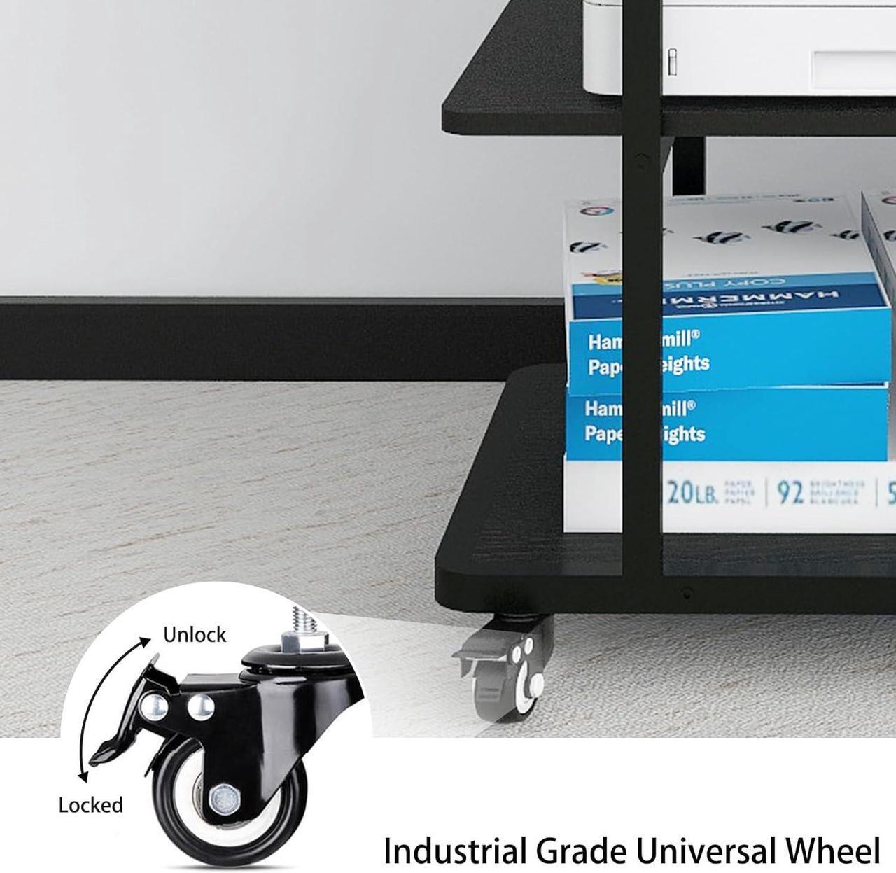 Alt view image 4 of 6 - Natwind Printer Stand, 24''x20''x26'' Large Printer Table with Storage Shelf, 3 Tier Rolling Printer Cart with Wheels,Multifunctional Shelves for Home OfficeBlack
