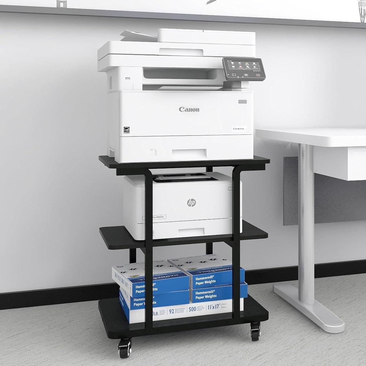 Alt view image 6 of 6 - Natwind Printer Stand, 24''x20''x26'' Large Printer Table with Storage Shelf, 3 Tier Rolling Printer Cart with Wheels,Multifunctional Shelves for Home OfficeBlack