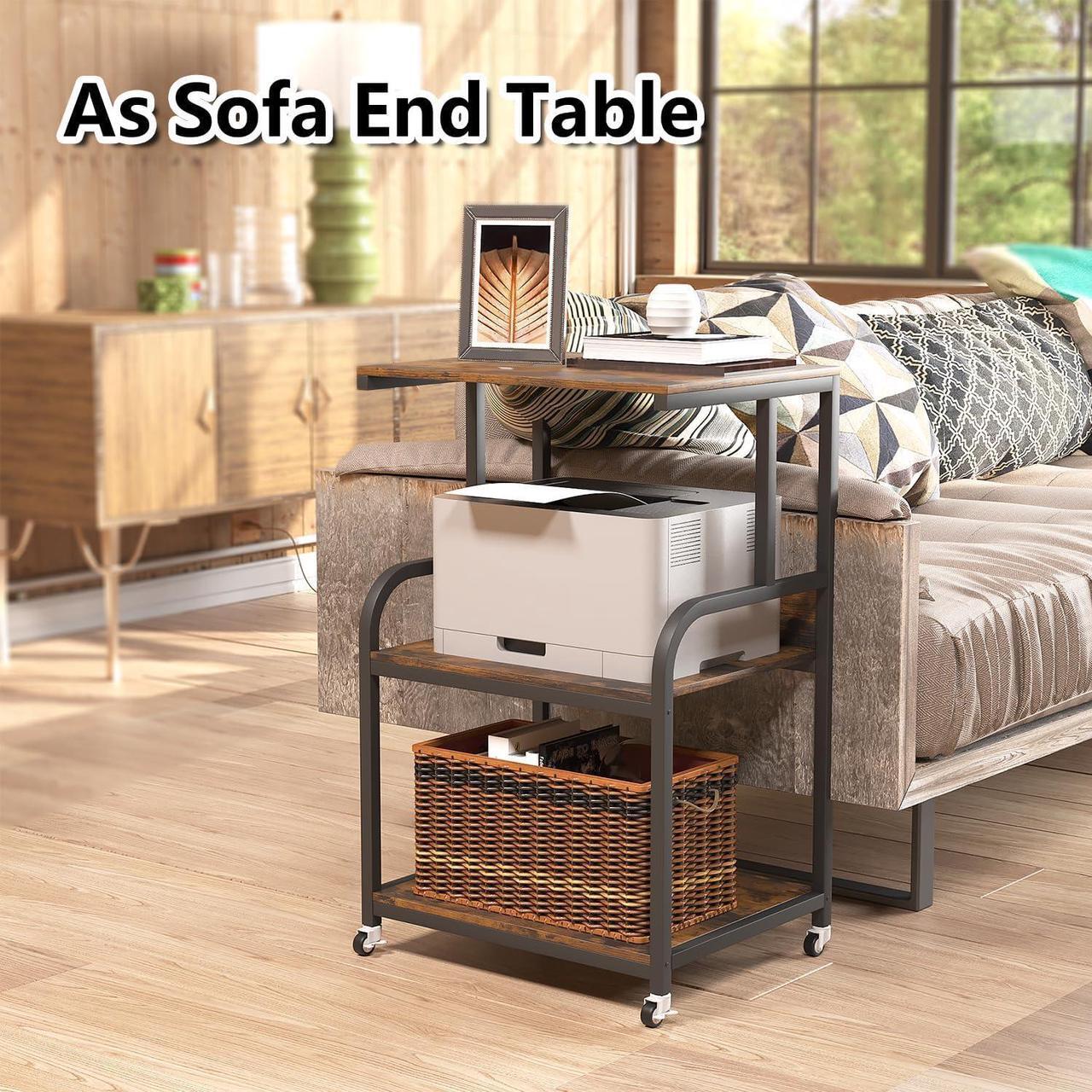 Alt view image 6 of 7 - EasyCom Printer Stand- Large 3 Tier Printer Table with Wheels- Industrial Printer Storage Cart- Rolling Printer Cart with Storage Shelf for Printer Scanner Fax Home Office Use- Rustic Brown