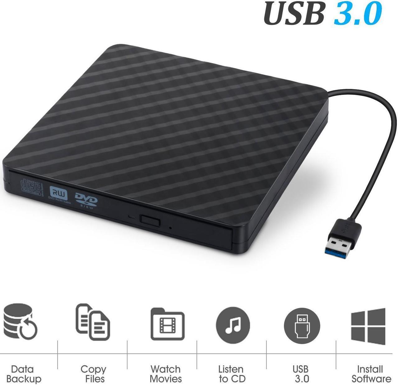 External CD Drive USB 3.0 Portable DVD Drive, Gipow External CD DVD+/-RW Drives/Writer/Rewriter/Burner High Speed Data Transfer for MacBook Mac OSX Laptops Desktops Notebooks Windows7/8/10 (Black)