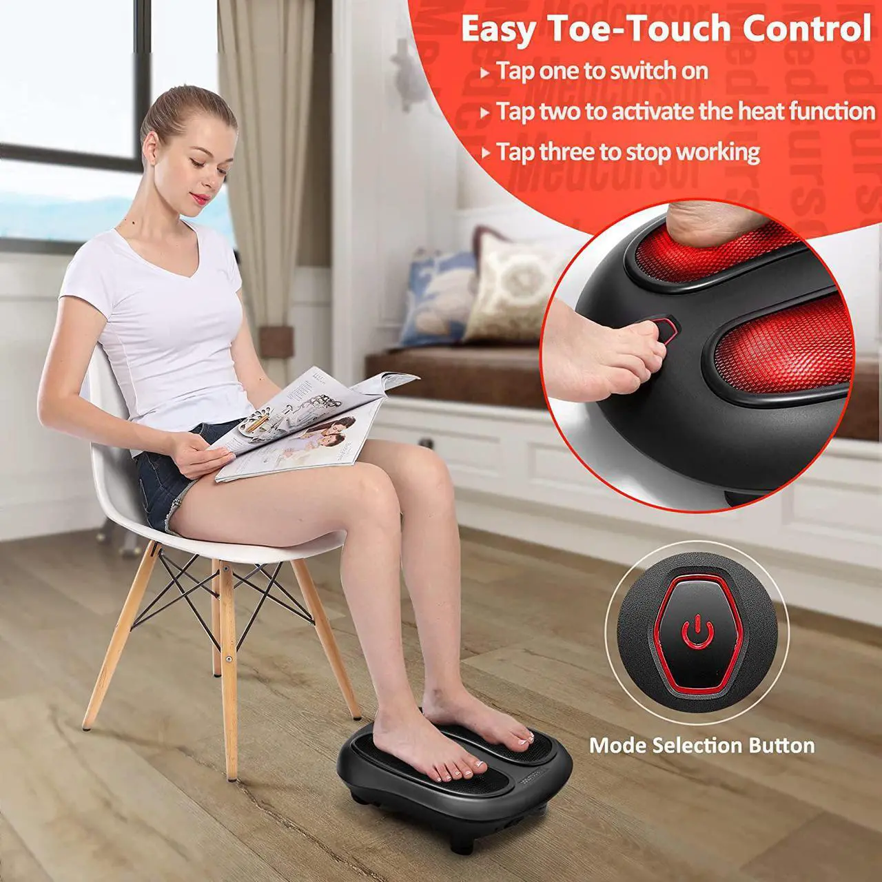 Alt view image 3 of 7 - Medcursor Shiatsu Foot Massager with Built-in Soothing Heat Function, Electric Deep Kneading Foot Massage Machine, Muscle Fatigue Relief