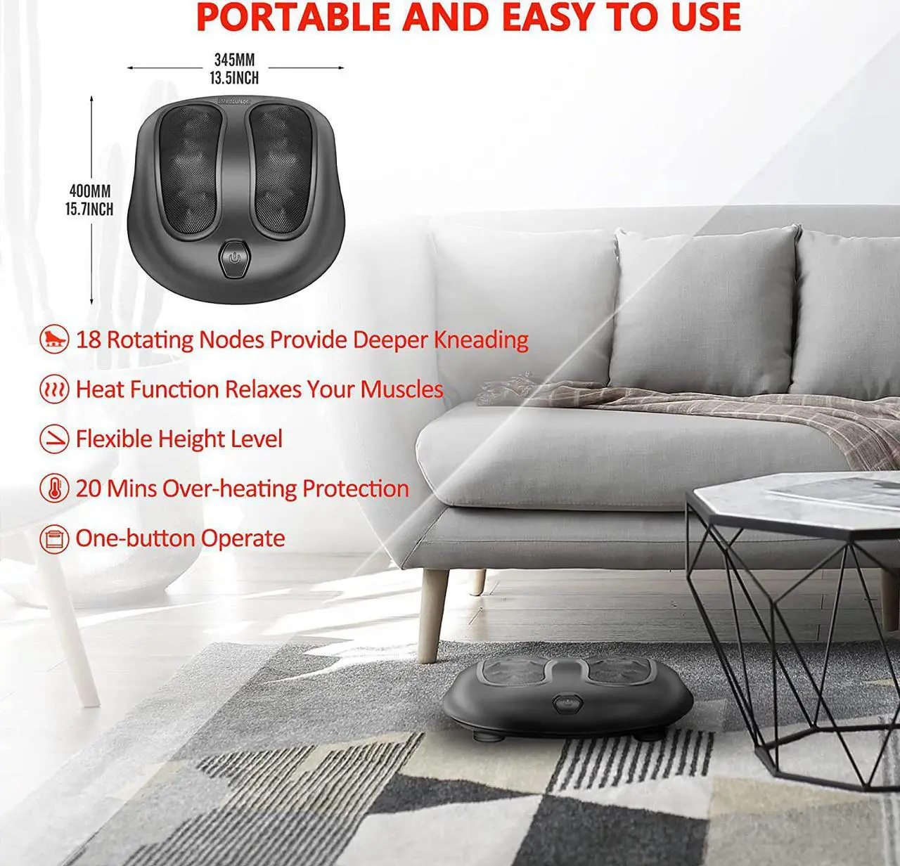 Alt view image 5 of 7 - Medcursor Shiatsu Foot Massager with Built-in Soothing Heat Function, Electric Deep Kneading Foot Massage Machine, Muscle Fatigue Relief