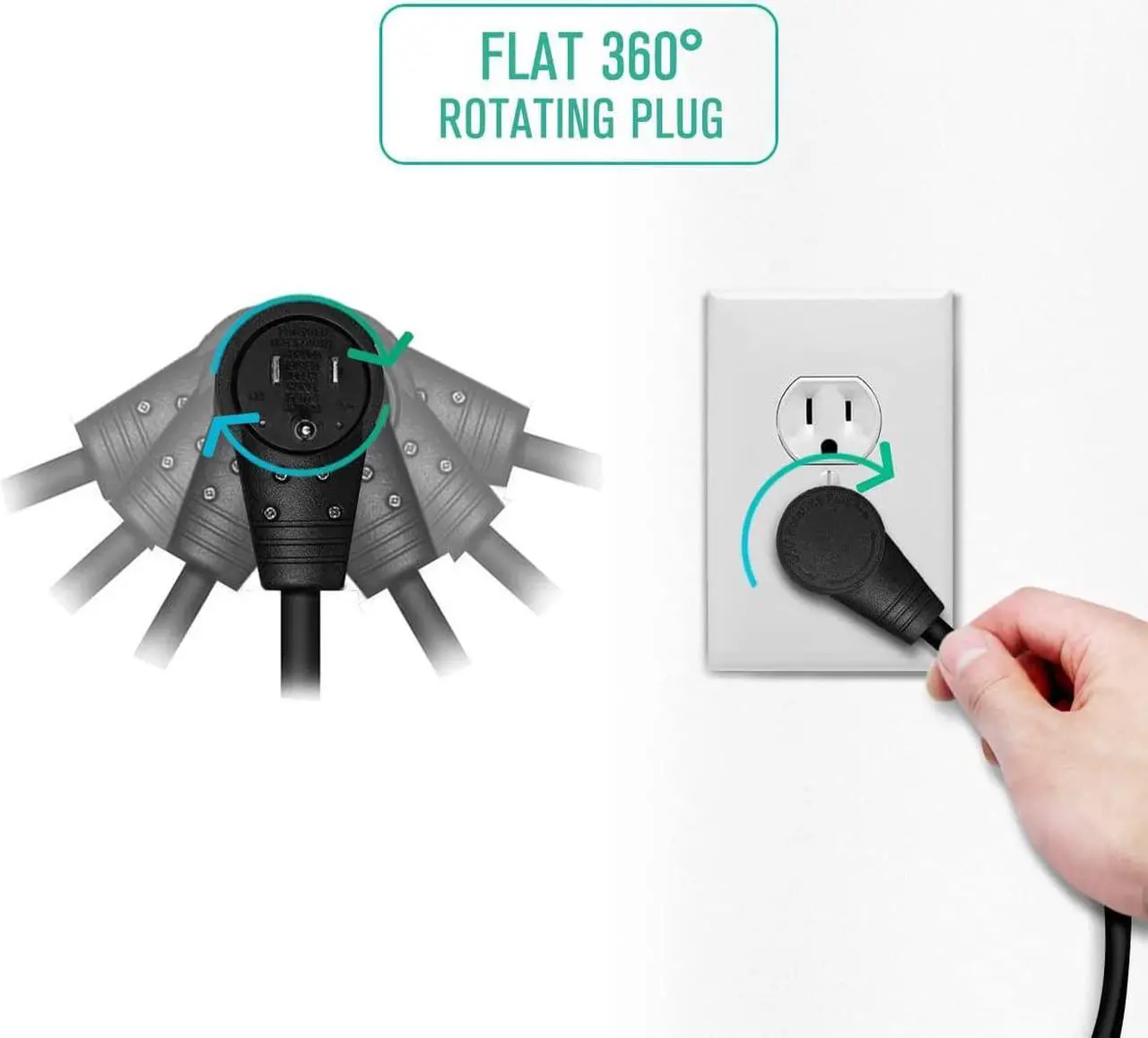 Alt view image 2 of 7 - 6 Pack Extension Cords, 3 Prong Power Cord 14AWG Extension Cable with 360 Degree Rotating Flat Plug