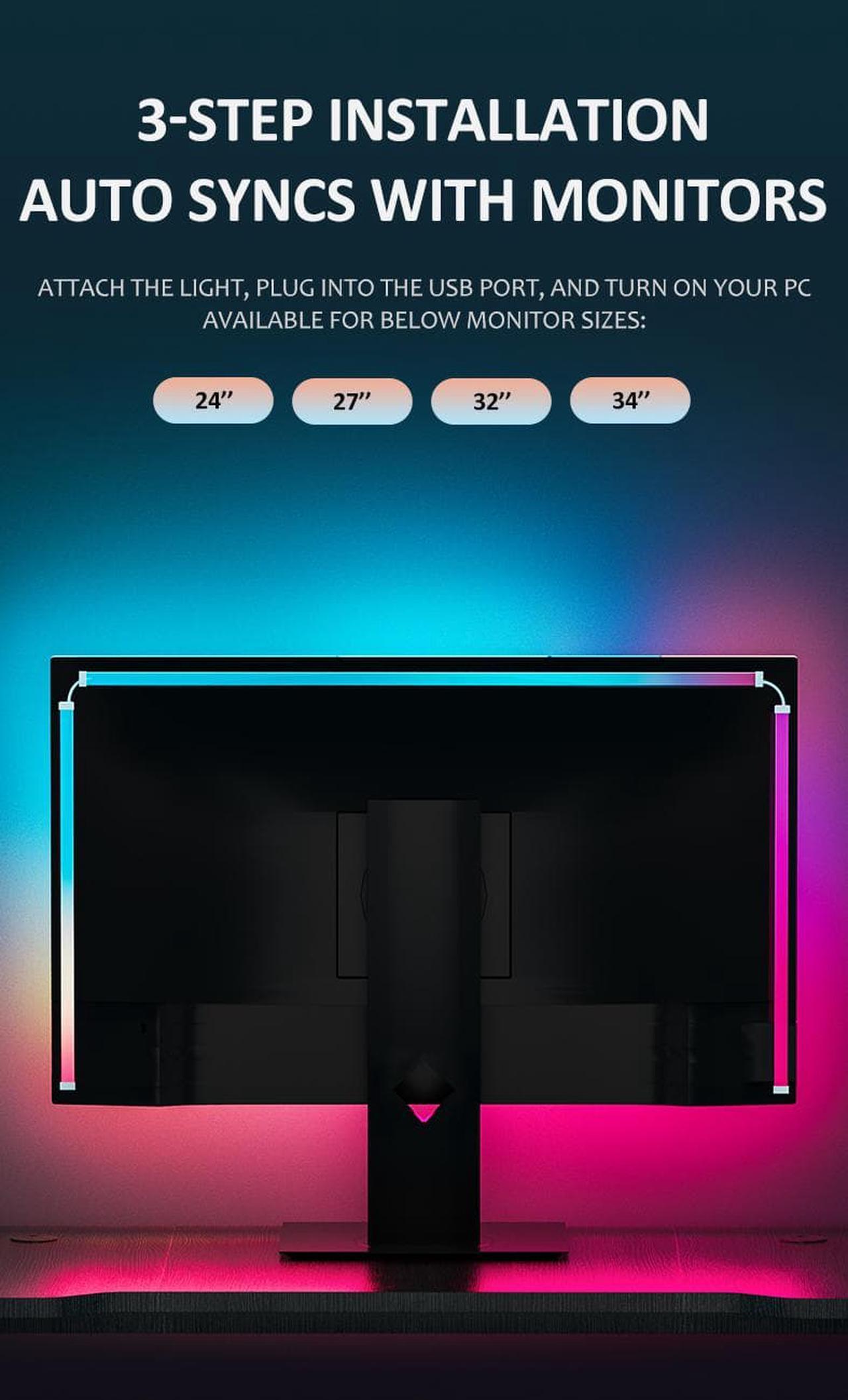 Alt view image 4 of 4 - LED light Strip, USB-Powered Software-Controlled RGB Strip Lights for PC Monitor/ Mirror/ TV, Smart Gaming Ambient Lighting with Color-Match Video, Music Sync 32''