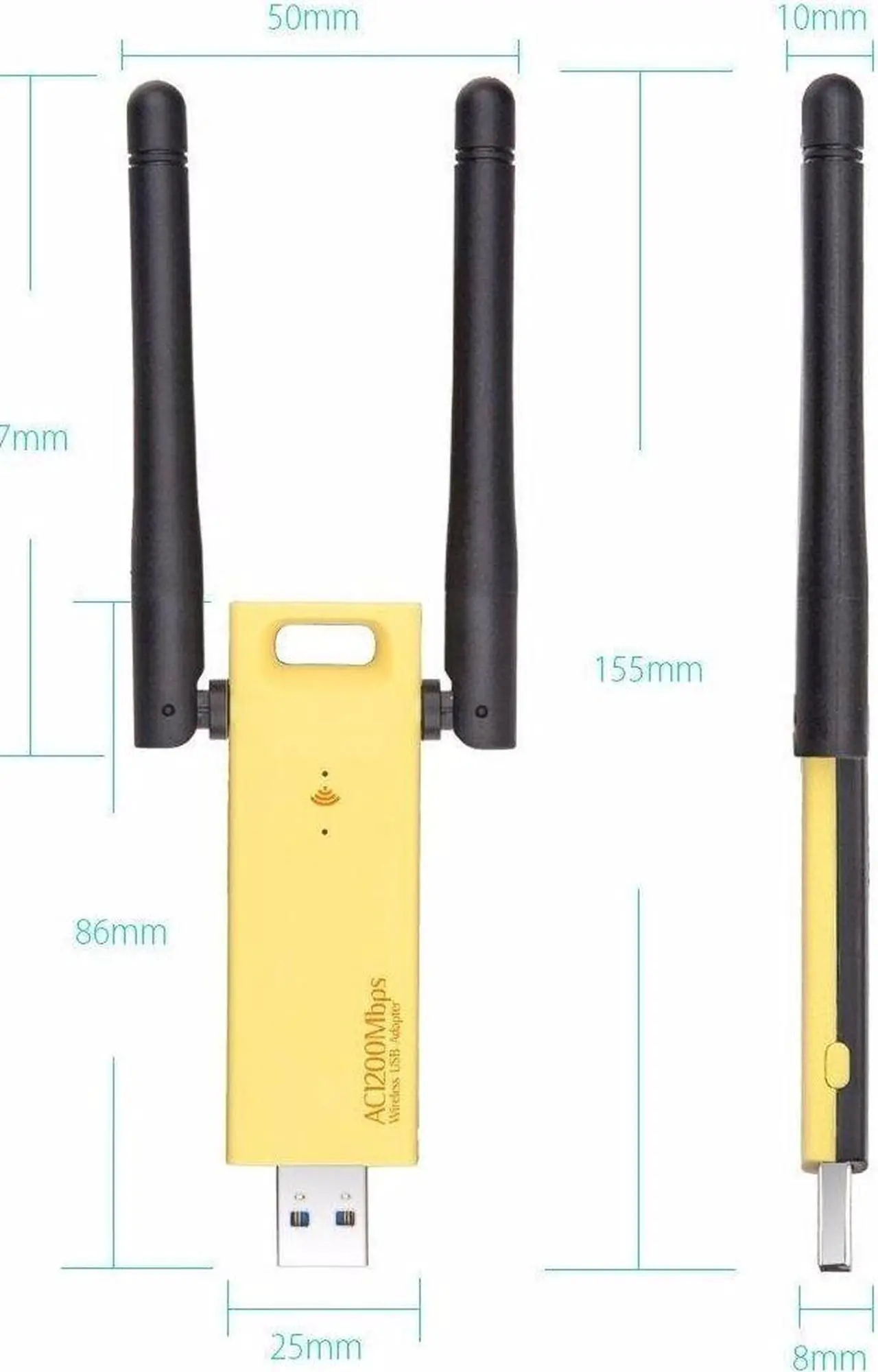 Alt view image 5 of 6 - USB Wifi Dual Band 1200 Mbps Wireless - AC Card Network Adapter Dongle Antenna