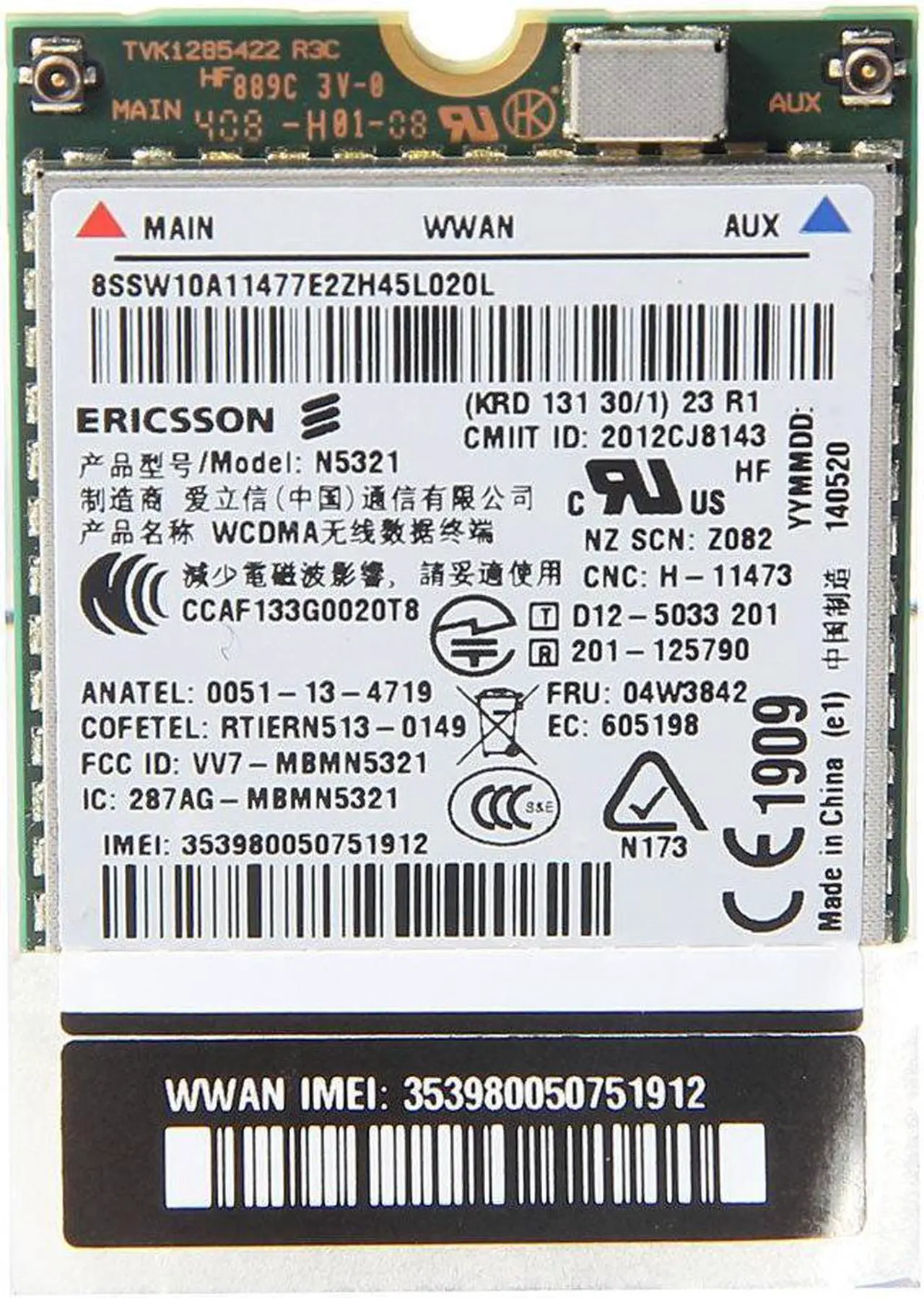 Alt view image 4 of 5 - Ericsson N5321GW Wireless 3G WWAN NGFF Card For IBM X230s X240 W540 FRU 04W3842
