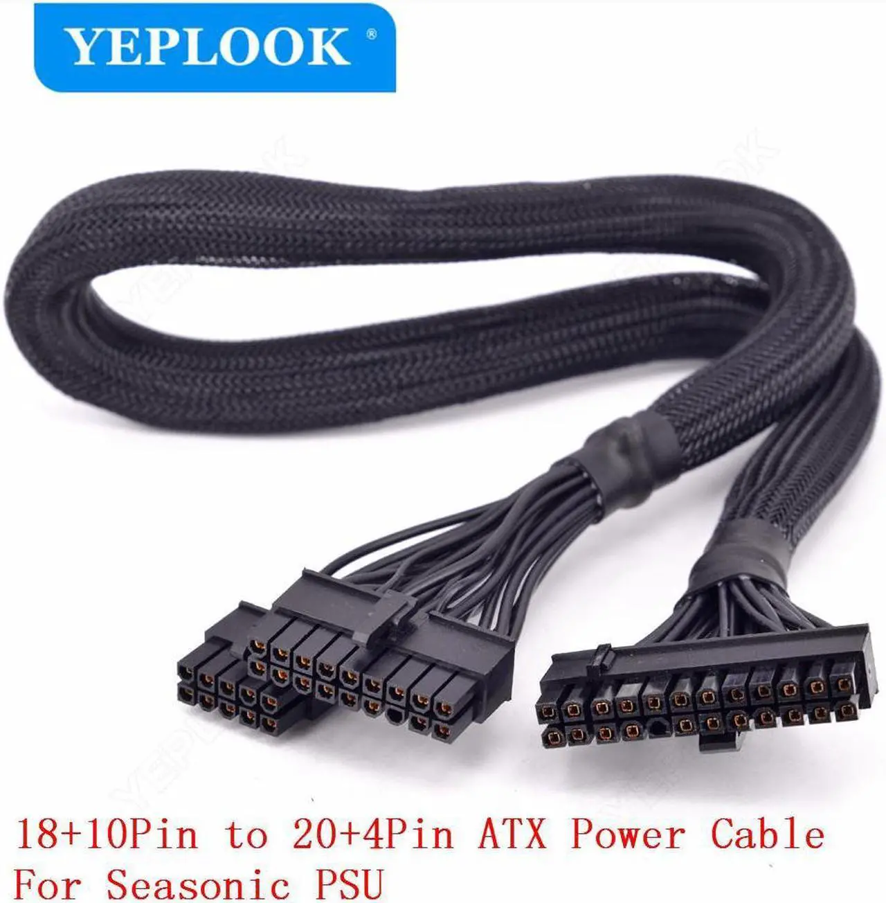 Main image of 18Pin+10Pin to 24Pin 20+4Pin Power Supply Cable Sleeved 60CM For Seasonic FOCUS PLUS GOLD/Platinum/PX/GX/SGX 1000W, 850W, 750W, 650W, 550W, 450W